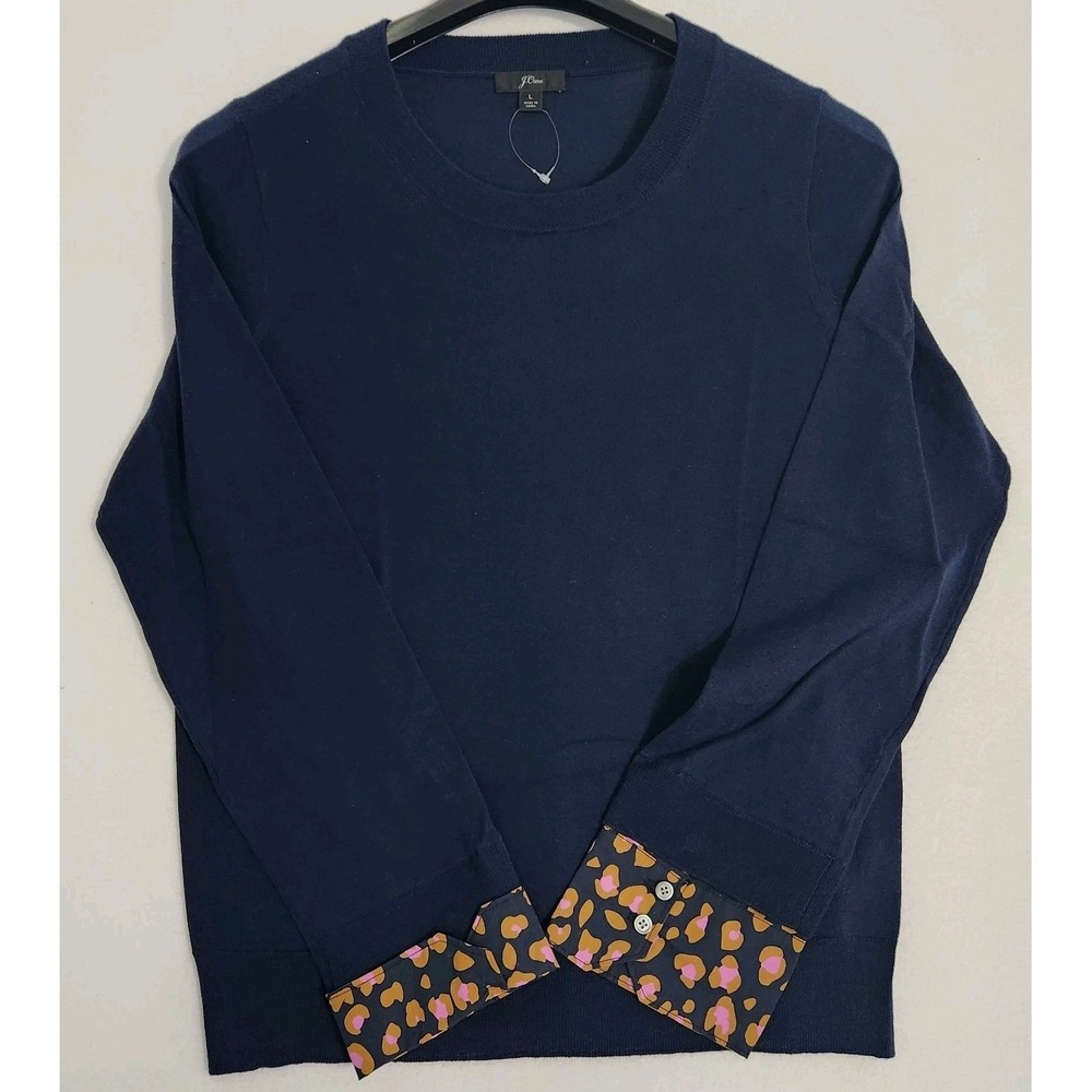 J. Crew Womens Large 100% Merino Wool Luxury Soft Sweater Long Sleeve Dark Blue